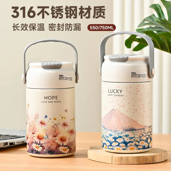 316 Stainless Steel Ins Fashionable Flower Tea Thermos Cup for Women with Tea Strainer, Goji Berry, Tea Infusing and Tea Water Separation, Ideal for Gift-giving