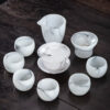Colored glaze jade porcelain tea set, Gongfu style, high-end, for home use, white jade glazed covered bowl, tea cups, tea pots, office gift box