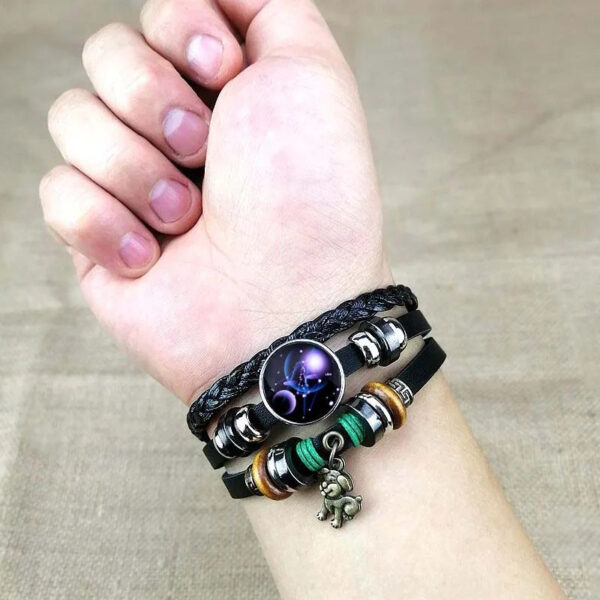 "Luminous Constellation & Zodiac" 12-Star Sign Couple Bracelets - Braided Retro Style for Unisex