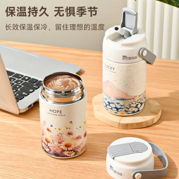 316 Stainless Steel Ins Fashionable Flower Tea Thermos Cup for Women with Tea Strainer, Goji Berry, Tea Infusing and Tea Water Separation, Ideal for Gift-giving