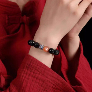 Natural Obsidian Meditation Bracelet, Lotus Beaded Bracelet, Buddhist Beads, Beads Stringing Ornaments, Gifts, Hand Accessories for Men and Women