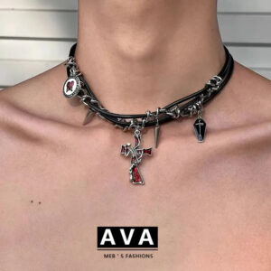 AVA's original irregular cross - shaped dark - colored rivet multi - layer winding necklace. It features a niche design and belongs to the sub - cultural Y2K