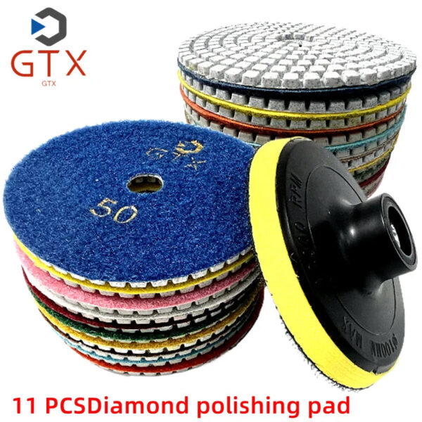 11pcs 4 inch 100mm Diamond Polishing Pads Kit Wet/Dry for Granite Stone Concrete Marble Polishing Use Grinding Discs Set