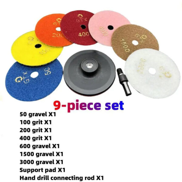 4-inch diamond polishing pad kit for wet/dry polishing of granite, concrete, and marble, using a grinding disc set for floor pol