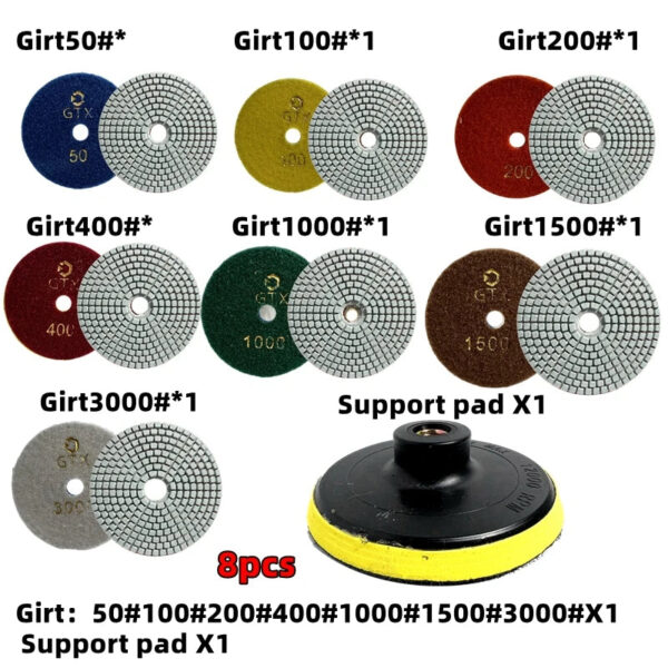 8pcs 5 inch 125mm Diamond Polishing Pads Kit Wet/Dry for Granite Stone Concrete Marble Polishing Use Grinding Discs Set M14