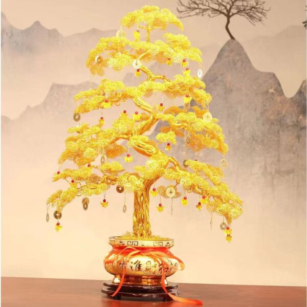 Cash tree hand-woven aluminum wire fortune tree ornament handicrafts TV cabinet decoration store opening lucky tree