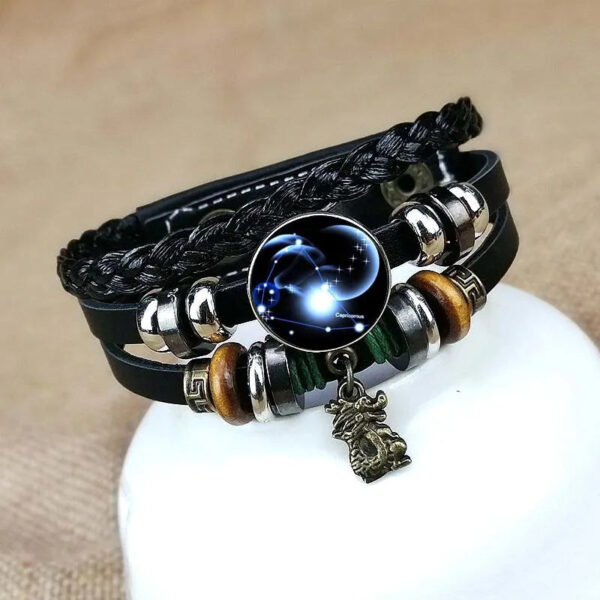 "Luminous Constellation & Zodiac" 12-Star Sign Couple Bracelets - Braided Retro Style for Unisex