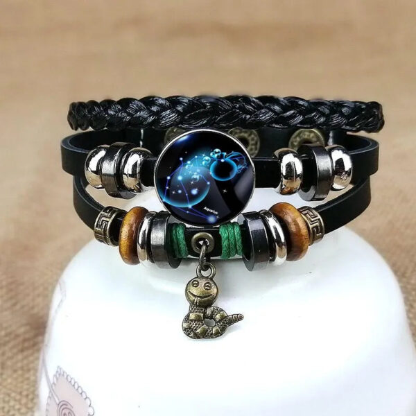 "Luminous Constellation & Zodiac" 12-Star Sign Couple Bracelets - Braided Retro Style for Unisex